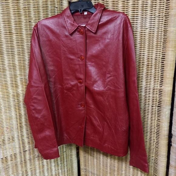 CHIC'S  Design Jacket Red Leather  Blazer Button Down  Size 12/44 chest - Picture 1 of 12